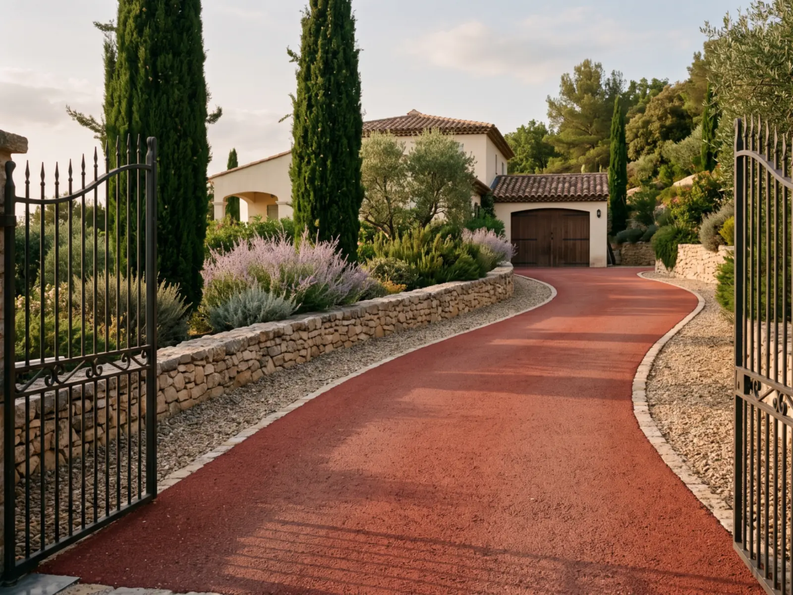 Vence — l’allée de villa en enrobé rouge, du portail jusqu’au garage